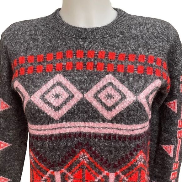 J.CREW NORDIC FAIR ISLE WOOL BLEND KNIT CREWNECK SWEATER multicolored SIZE SMALL - Picture 2 of 9